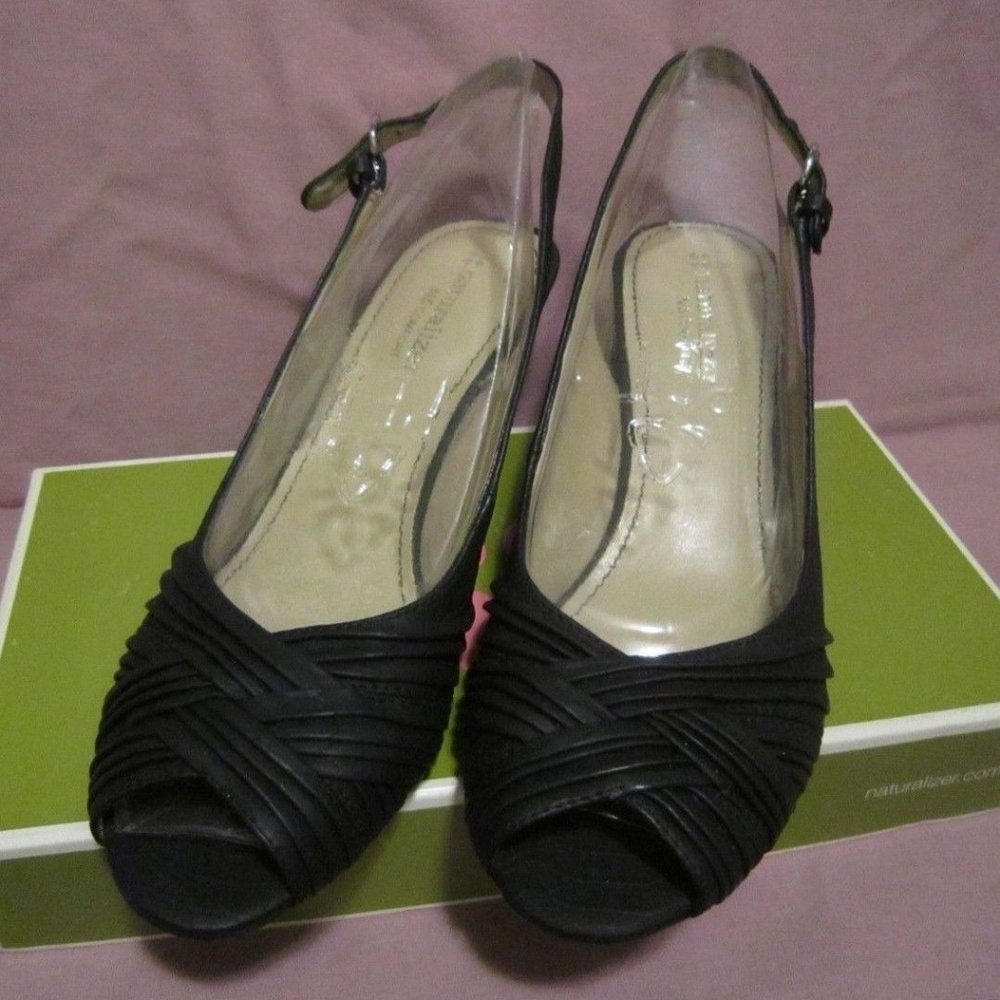 SIZE 7N NATURALIZER HARTMAN BLACK SNAKE CORK WEDGE